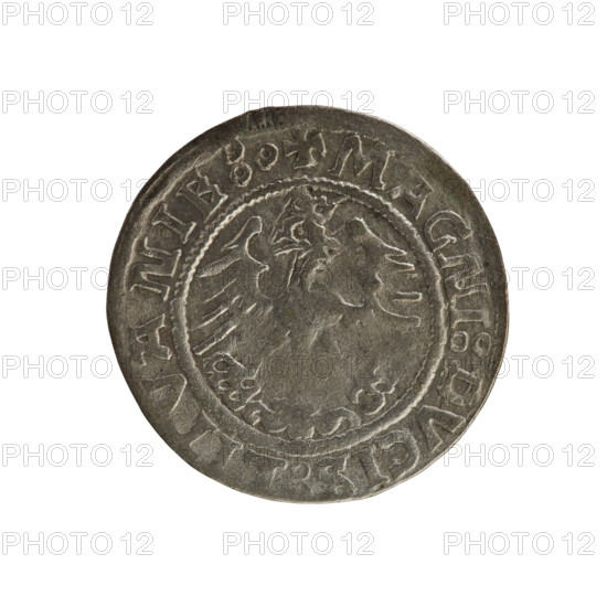 Lithuanian half-grosz, Sigismund I the Old (King of Poland; 1506–1548). Obverse: Pogon (mounted