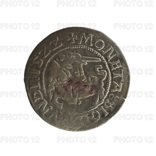 Lithuanian half-grosz, Sigismund I the Old (king of Poland; 1506–1548). Obverse: Chaser (Chaser