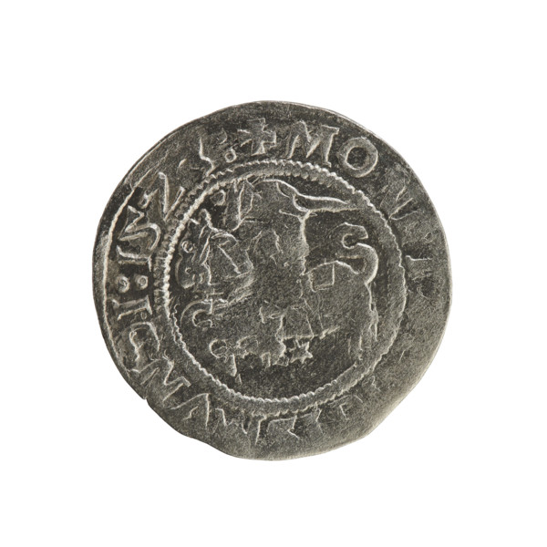 Lithuanian half-grosz, Sigismund I the Old (king of Poland; 1506–1548). Obverse: Pogon turned left;