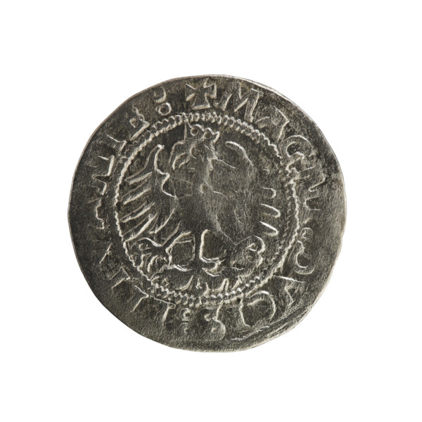 Lithuanian half-grosz, Sigismund I the Old (king of Poland; 1506–1548). Silver coin, 1523. Obverse: