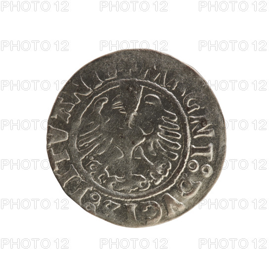 Lithuanian half-grosz, Sigismund I the Old (king of Poland; 1506–1548). Coin (1523). Obverse: