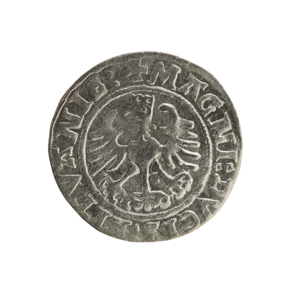 Lithuanian half-grosz, Sigismund I the Old (king of Poland; 1506–1548). Silver coin, 1525. Obverse: