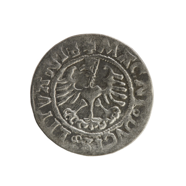 Lithuanian half-grosz, Sigismund I the Old (king of Poland; 1506–1548). Obverse: Pursuer (emblem of