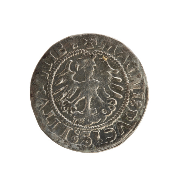 Lithuanian half-grosz, Sigismund I the Old (King of Poland; 1506–1548). Obverse: Pursuer (coat of
