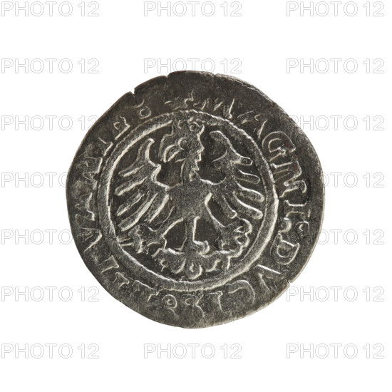 Lithuanian half-grosz, Sigismund I the Old (king of Poland; 1506–1548). R8 (rarity). Polish coin,