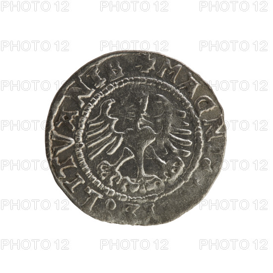 Lithuanian half-grosz, Sigismund I the Old (king of Poland; 1506–1548). Obverse: Pursuer turned