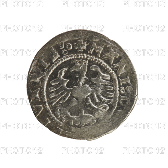 Lithuanian half-grosz, Sigismund I the Old (King of Poland; 1506–1548). Obverse: Pogon (Lithuanian