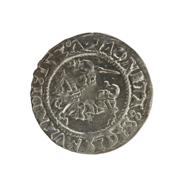 Lithuanian half-grosz, Sigismund I the Old (king of Poland; 1506–1548). Obverse: Pursuer turned
