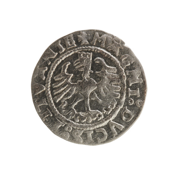 Lithuanian half-grosz, Sigismund I the Old (King of Poland; 1506–1548). Obverse: Pogon (Lithuanian