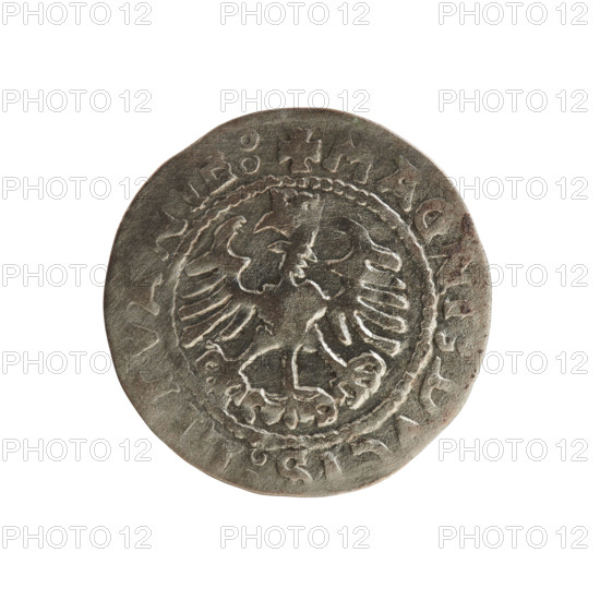 Lithuanian half-grosz, Sigismund I the Old (king of Poland; 1506–1548). Silver coin (half-grosz),