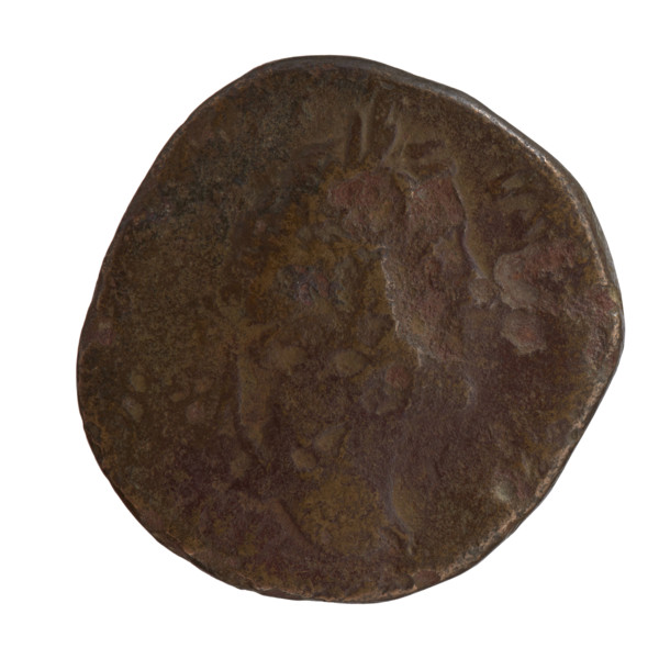 Sestertius of Antoninus Pius (86–161; Roman emperor 138–161). Obverse: head of Antoninus Pius in a