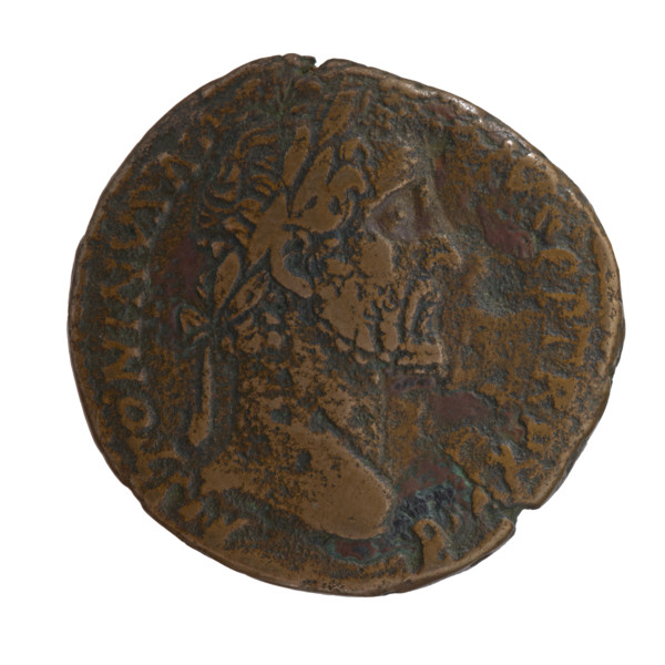 Sestertius, Antoninus Pius (86–161; Roman emperor 138–161). Obverse: Head of Antoninus Pius in a