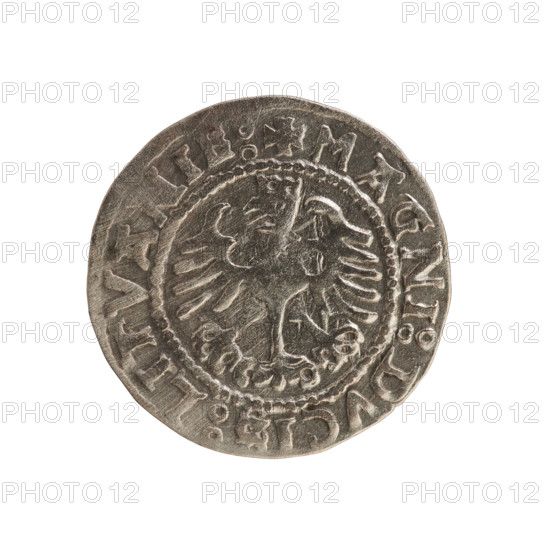 Lithuanian half-grosz, Sigismund I the Old (King of Poland; 1506–1548). Obverse: Pogon (Lithuanian