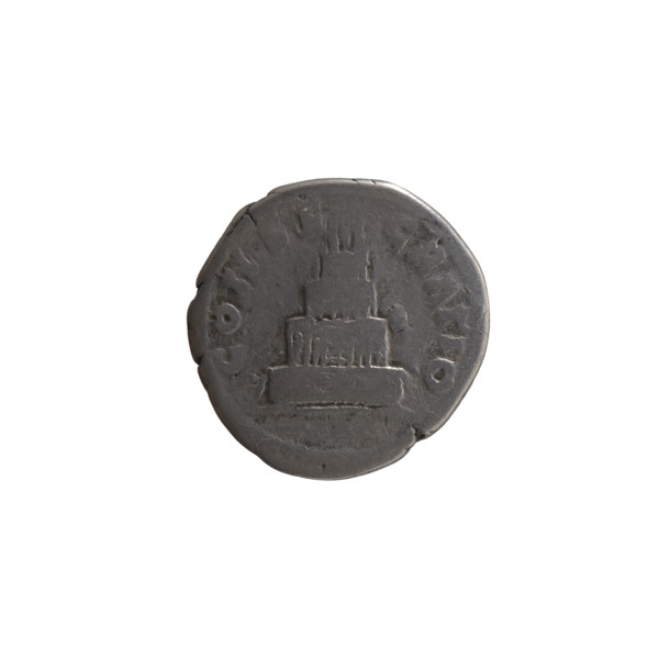 Denarius, after 161. Obverse: Head of Antoninus Pius without a covering, with drapery on the left