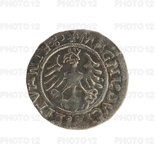 Lithuanian half-grosz, Sigismund I the Old (king of Poland; 1506–1548). Silver coin, 1520–1529.
