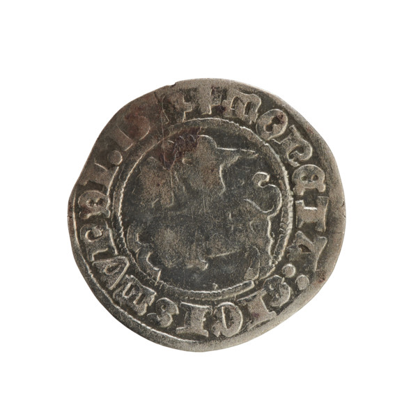 Lithuanian half-grosz, Sigismund I the Old (King of Poland; 1506–1548). Obverse: Pogon (Lithuanian