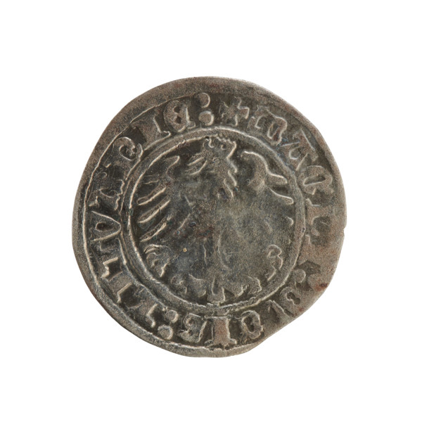 Lithuanian half-grosz, Sigismund I the Old (King of Poland; 1506–1548). Obverse: Pogon (Chase)