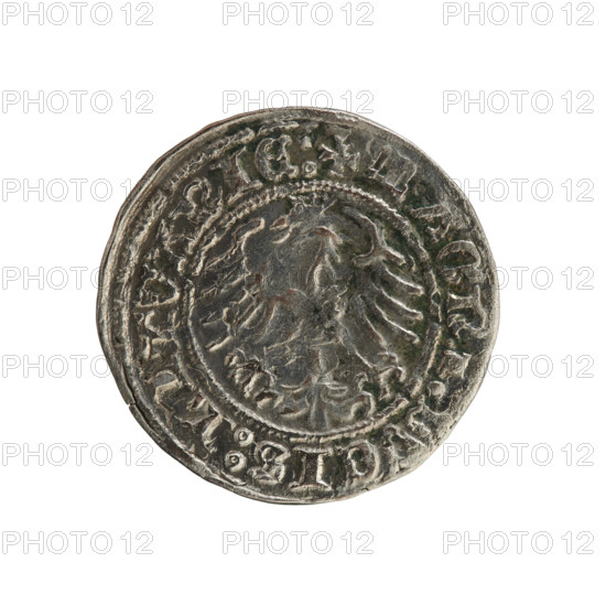 Lithuanian half-grosz, Sigismund I the Old (King of Poland; 1506–1548). Obverse: Pogon (mounted