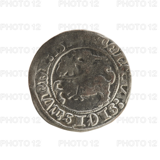 Lithuanian half-grosz, Sigismund I the Old (King of Poland; 1506–1548). Silver coin (half-grosz) of