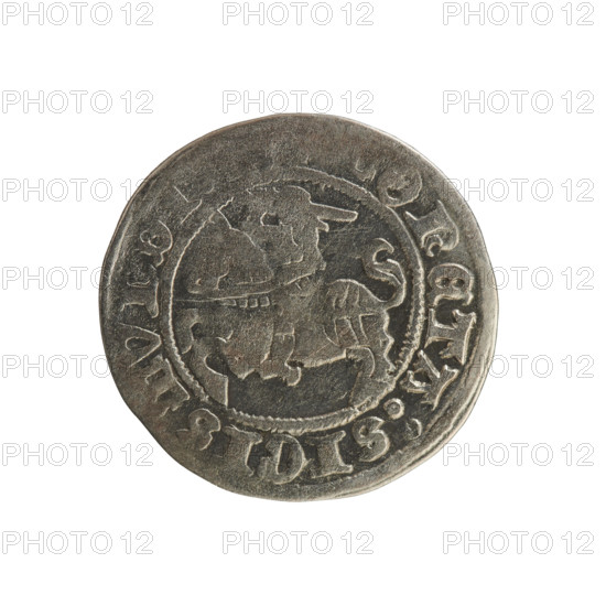 Lithuanian half-grosz, Sigismund I the Old (King of Poland; 1506–1548). Obverse: Pogon (Lithuanian