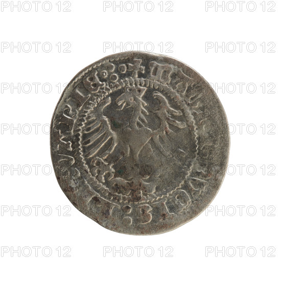 Lithuanian half-grosz, Sigismund I the Old (King of Poland; 1506–1548). Obverse: Pogon turned left;