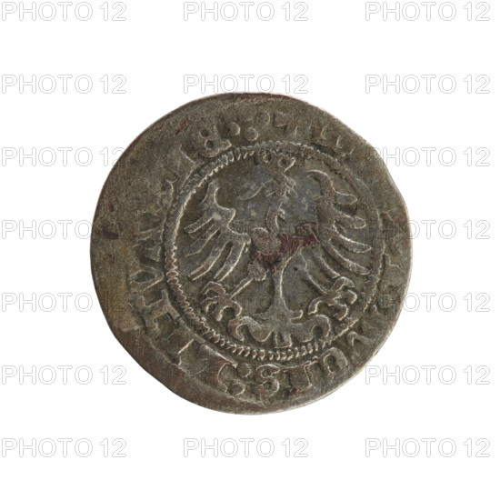 Lithuanian half-grosz, Sigismund I the Old (king of Poland; 1506–1548). Silver coin (half-grosz).