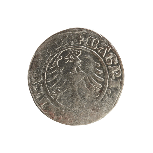 Lithuanian half-grosz, Sigismund I the Old (King of Poland; 1506–1548). Obverse: Pogon (Lithuanian