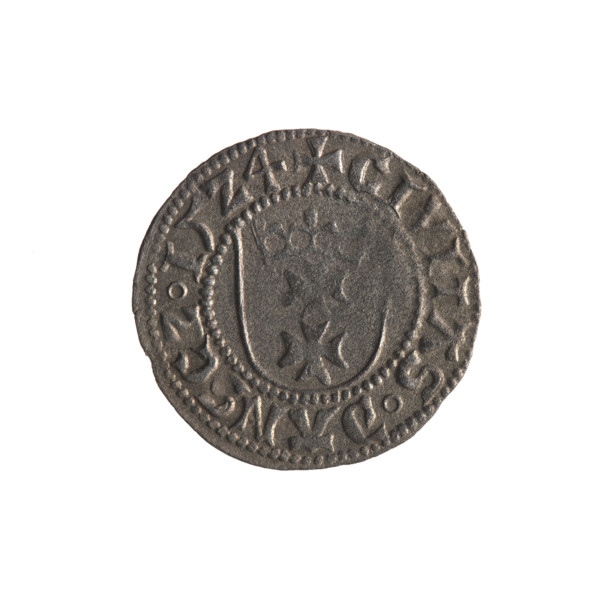 Gdansk szelag, Sigismund I the Old (King of Poland; 1506–1548). Obverse: Crowned shield with the