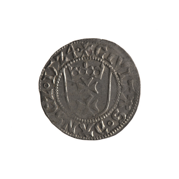 Gdansk szelag, Sigismund I the Old (King of Poland; 1506–1548). Obverse: Crowned shield with the