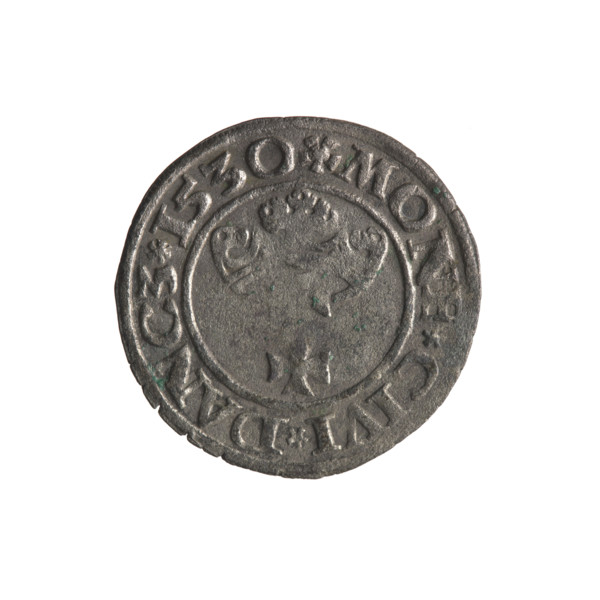 Gdansk szelag, Sigismund I the Old (King of Poland; 1506–1548); Polish coin (1530). Obverse: Eagle
