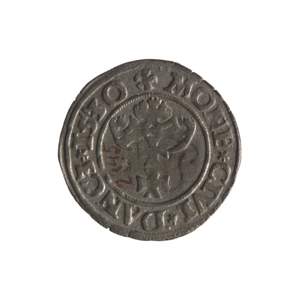 Gdansk szelag, Sigismund I the Old (King of Poland; 1506–1548). Polish coin, 1530. Obverse: Eagle