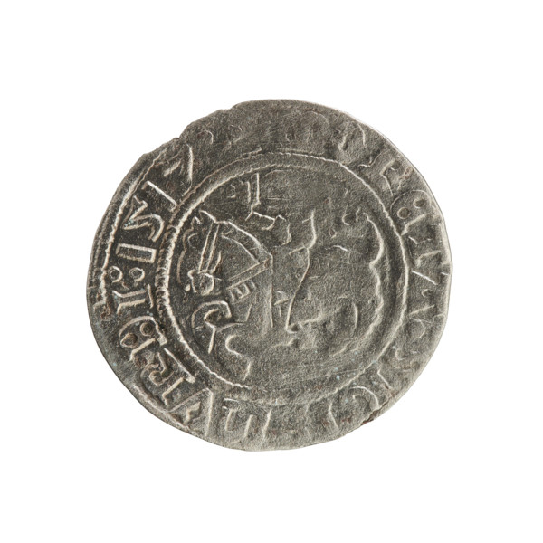 Lithuanian half-grosz, Sigismund I the Old (King of Poland; 1506–1548). Obverse: Pogon (Lithuanian