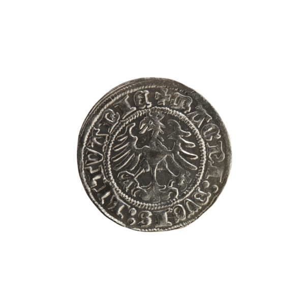 Lithuanian half-grosz, Sigismund I the Old (King of Poland; 1506–1548). Obverse: Pogon (Lithuanian