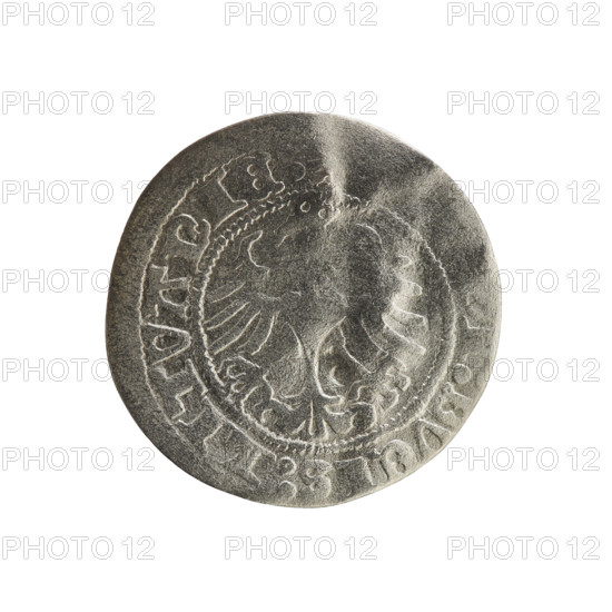 Lithuanian half-grosz, Sigismund I the Old (king of Poland; 1506–1548). Obverse: Chaser (Chaser