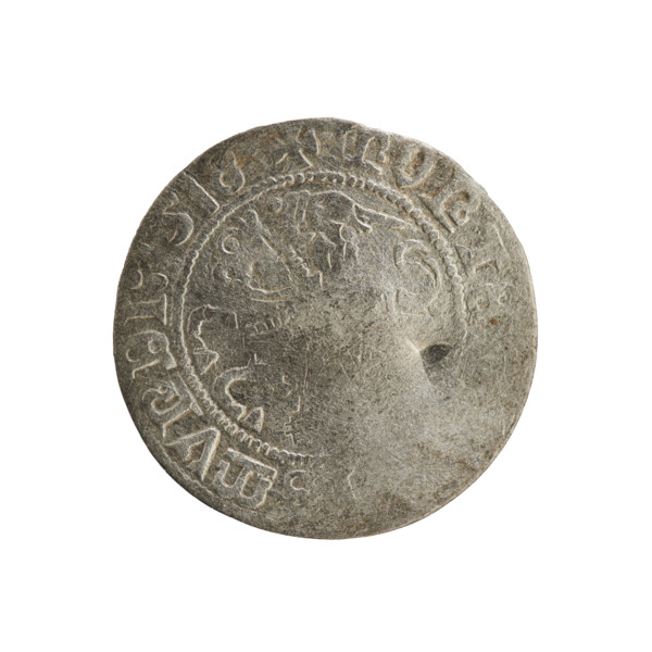 Lithuanian half-grosz, Sigismund I the Old (king of Poland; 1506–1548). Obverse: Pogon (Lithuanian