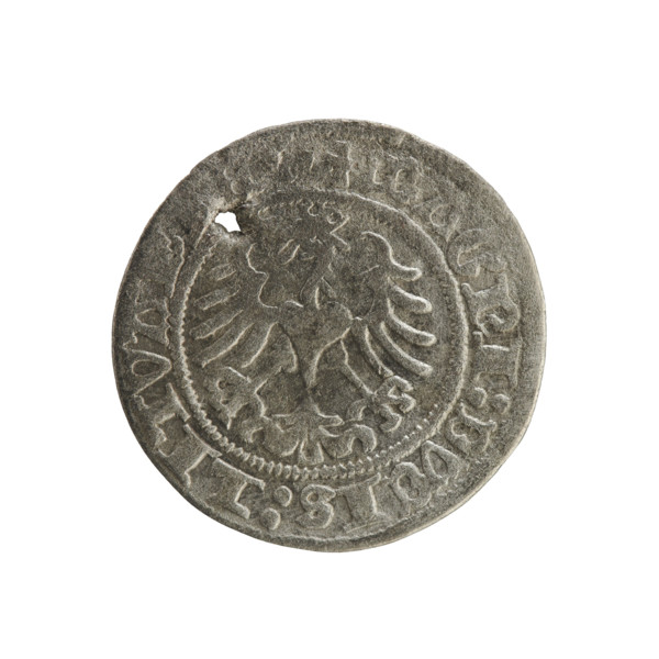 Lithuanian half-grosz, Sigismund I the Old (king of Poland; 1506–1548). Obverse: Pursuer (Pogonia)