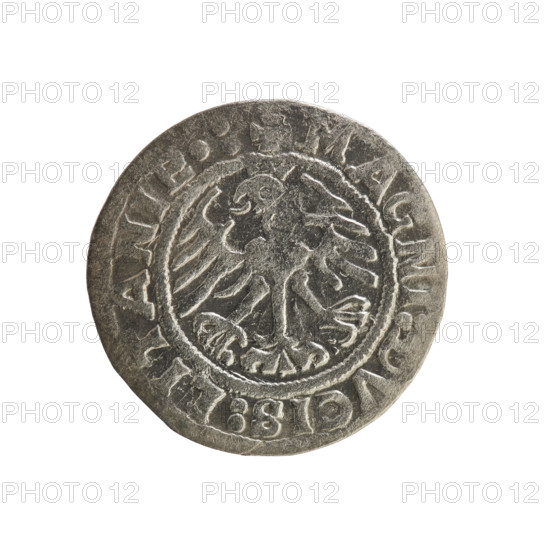 Lithuanian half-grosz, Sigismund I the Old (king of Poland; 1506–1548); 1519. Obverse: Pursuer