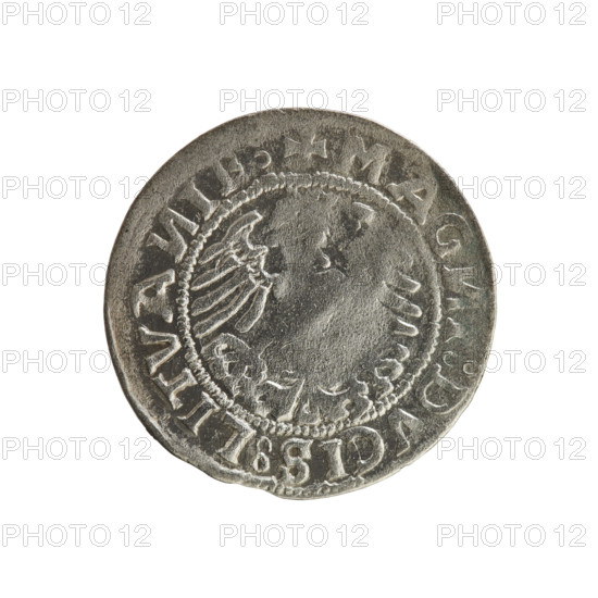 Lithuanian half-grosz, Sigismund I the Old (king of Poland; 1506–1548). Silver coin (half-grosz),