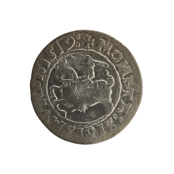 Lithuanian half-grosz, Sigismund I the Old (king of Poland; 1506–1548). Obverse: Pursuer (coat of