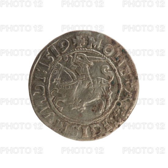 Lithuanian half-grosz, Sigismund I the Old (king of Poland; 1506–1548). Silver coin (half-grosz),