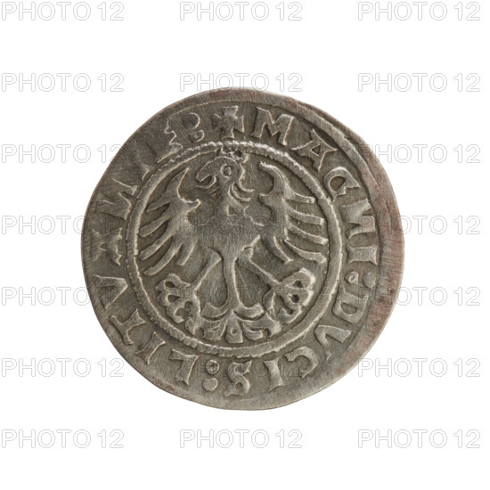 Lithuanian half-grosz, Sigismund I the Old (king of Poland; 1506–1548). Silver coin (half-grosz),