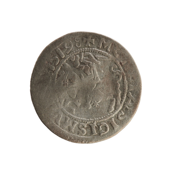 Lithuanian half-grosz, Sigismund I the Old (King of Poland; 1506–1548). Obverse: Pogon (Lithuanian