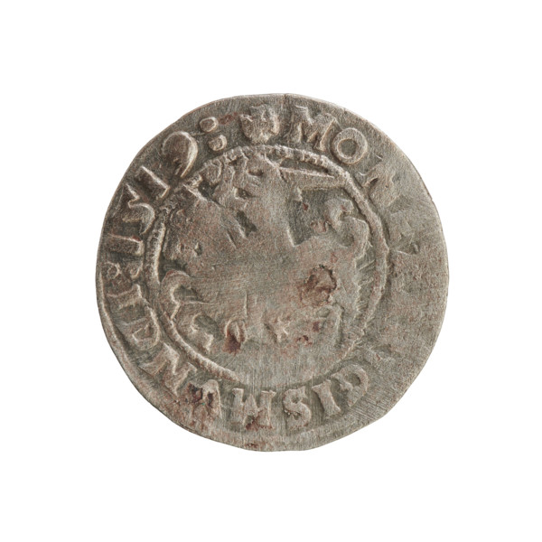 Lithuanian half-grosz, Sigismund I the Old (King of Poland; 1506–1548). Obverse: Pogon (Chasing