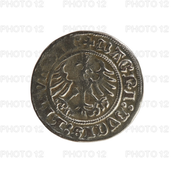 Lithuanian half-grosz, Sigismund I the Old (King of Poland; 1506–1548). Obverse: Pogon turned left;