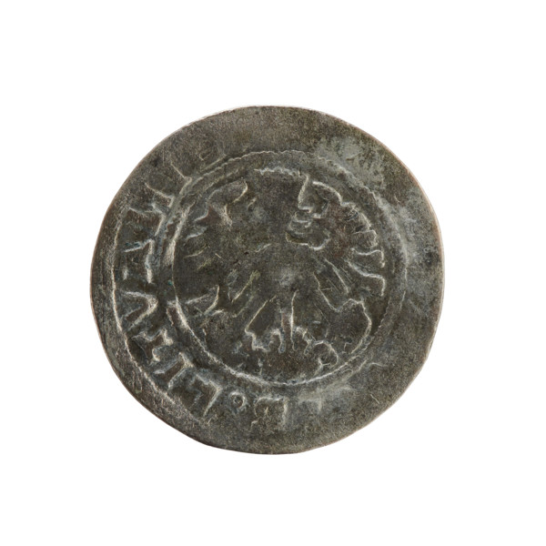 Lithuanian half-grosz, Sigismund I the Old (King of Poland; 1506–1548). Obverse: Pogon (Chase)
