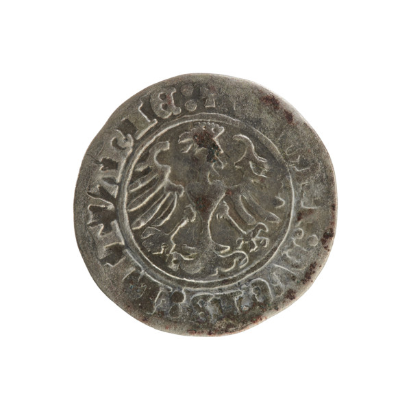 Lithuanian half-grosz, Sigismund I the Old (King of Poland; 1506–1548). Obverse: Pogon (Lithuanian