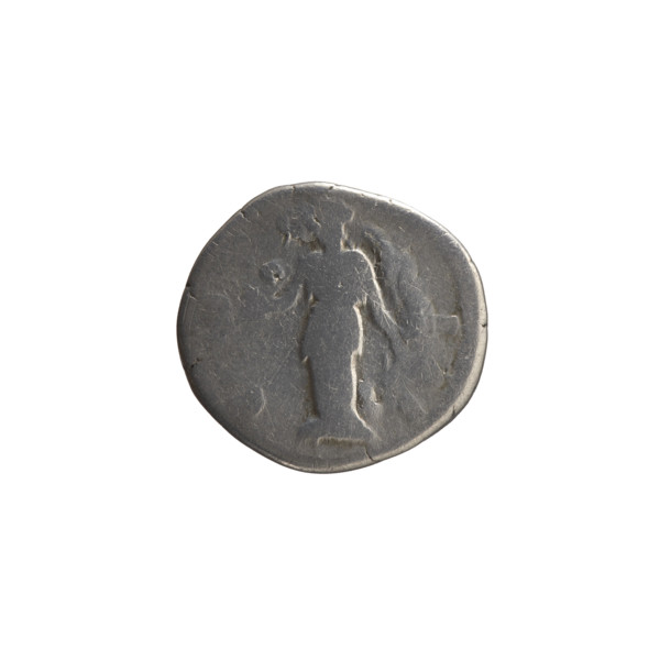 Denarius of Marcus Aurelius (121–180; Roman emperor 161–180). Obverse: Head of Marcus Aurelius in a