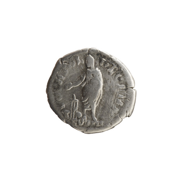 Denarius of Marcus Aurelius (121–180; Roman emperor 161–180). Obverse: Head of Marcus Aurelius with