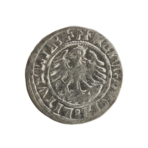 Lithuanian half-grosz, Sigismund I the Old (king of Poland; 1506–1548). Obverse: Pogon (Lithuanian