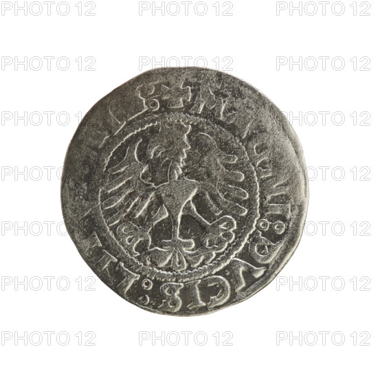 Lithuanian half-grosz, Sigismund I the Old (king of Poland; 1506–1548). Obverse: Pogon (mounted